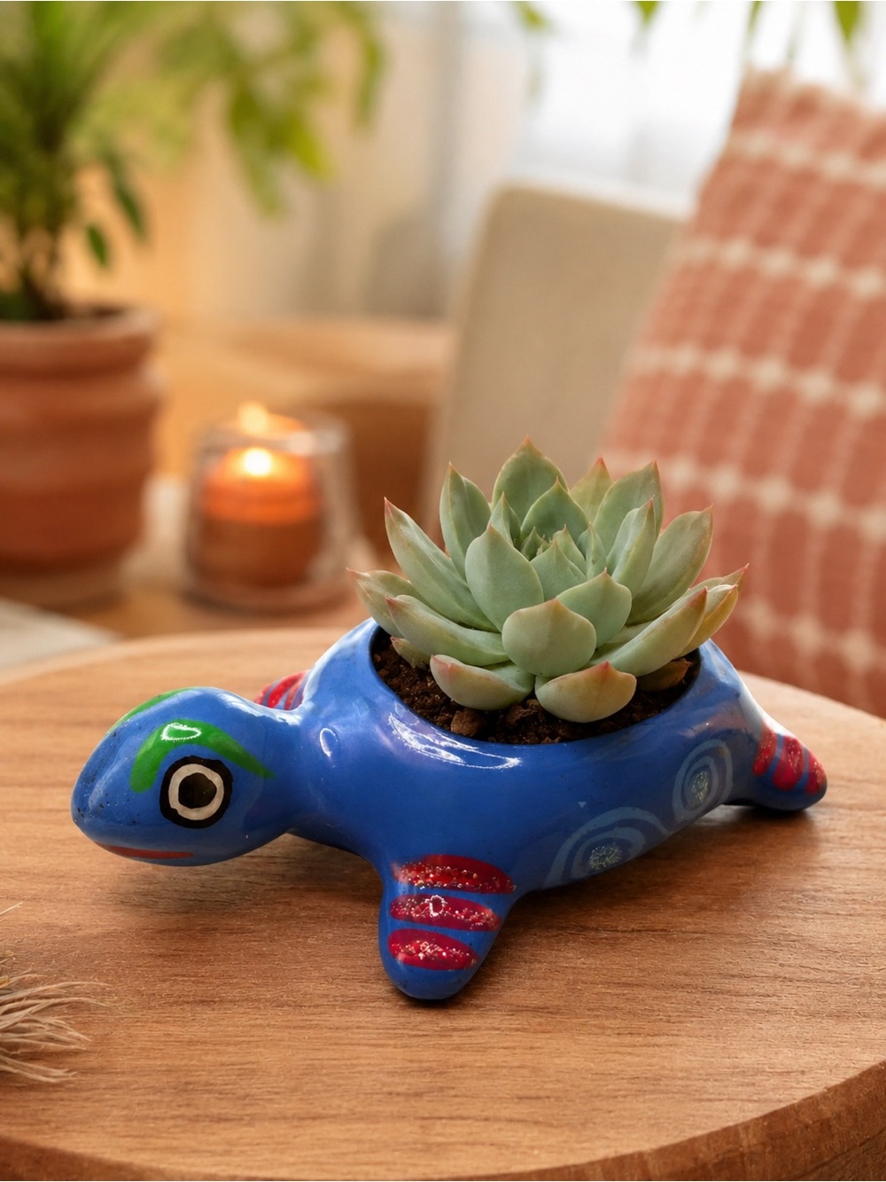 Talavera made in Mexico Blue Turtle Terracotta mini planter 4”